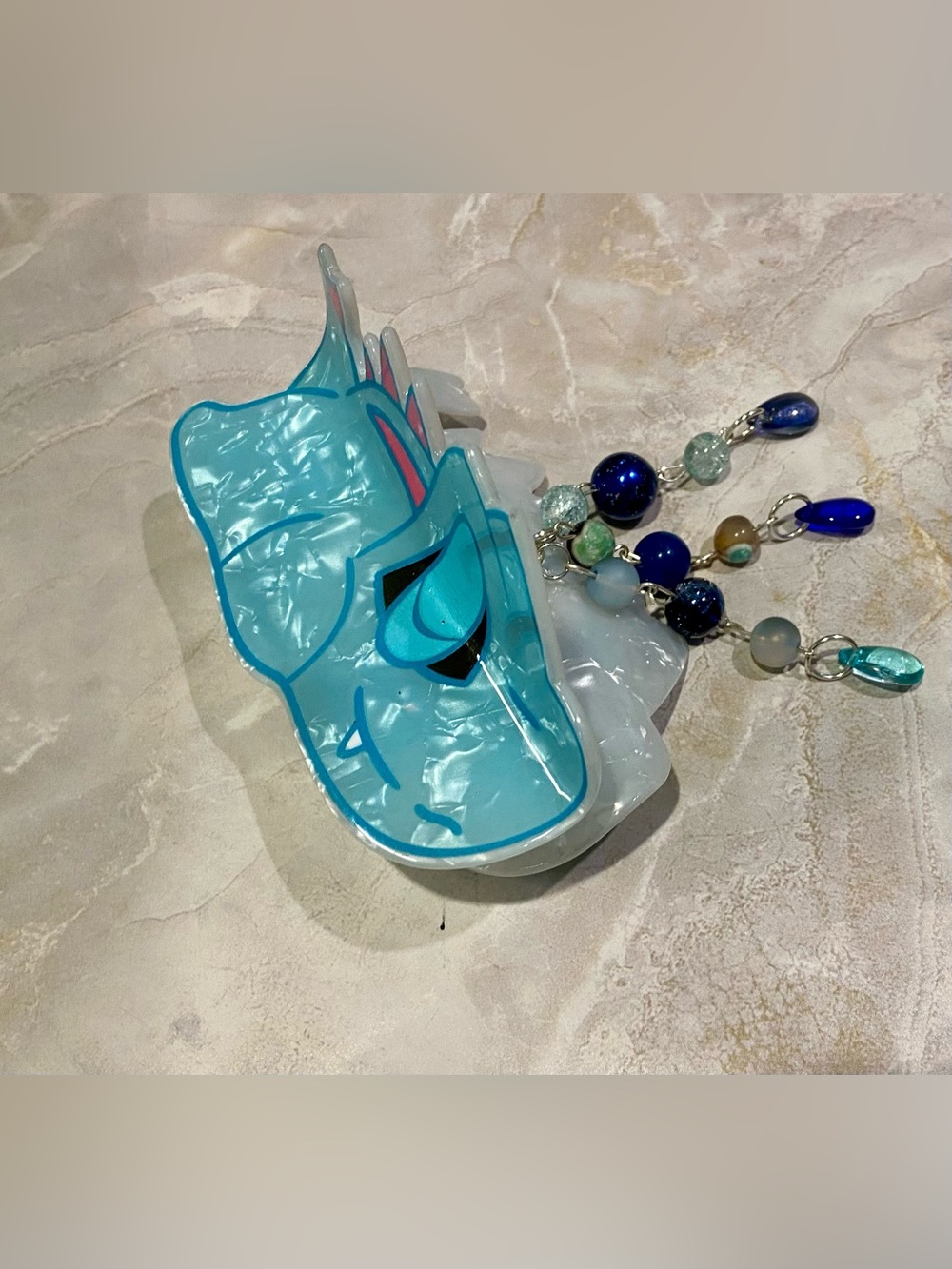 Pokemon Blue Resin Dragon Hair Claw Clip with Beaded Charms